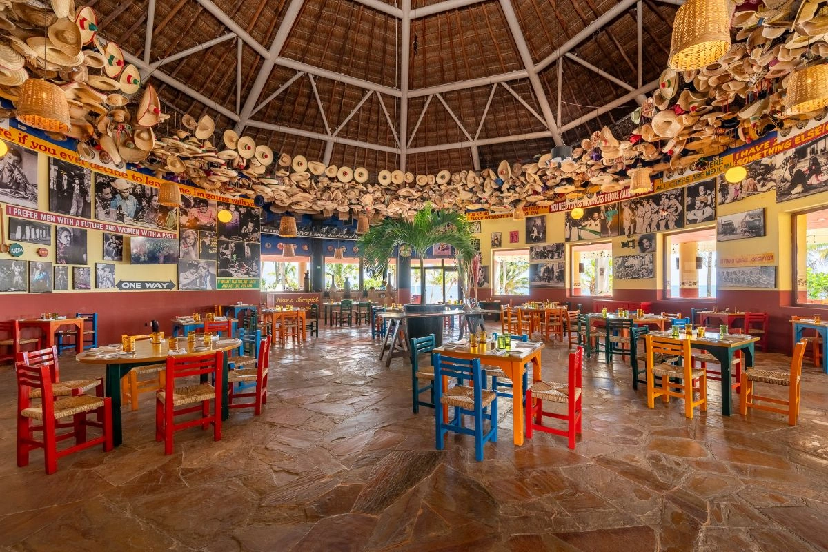 Mexican restaurant Zamá adorned with sombreros and pictures of famous Mexican celebrities