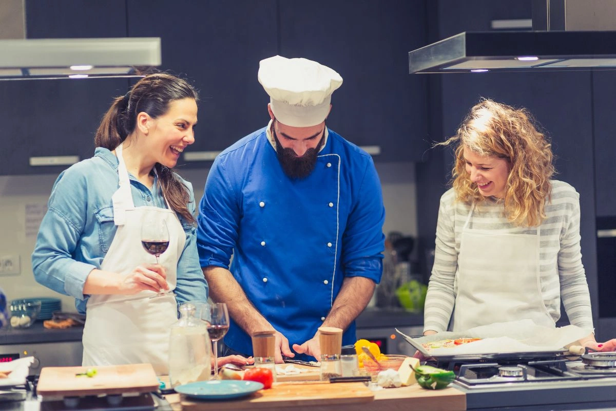 Couple taking cooking classes