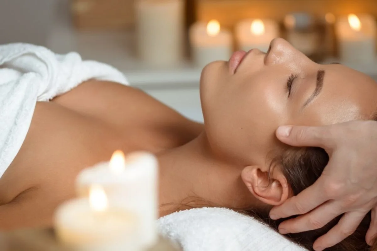 Receiving a facial massage in kaab spa